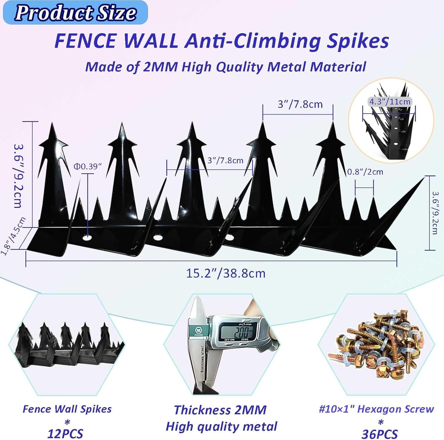 New.Fence decoration and protective spikes allow you to decorate your fence and protect your home from animals and thieves. Suitable for homes, farms, and factory protection.